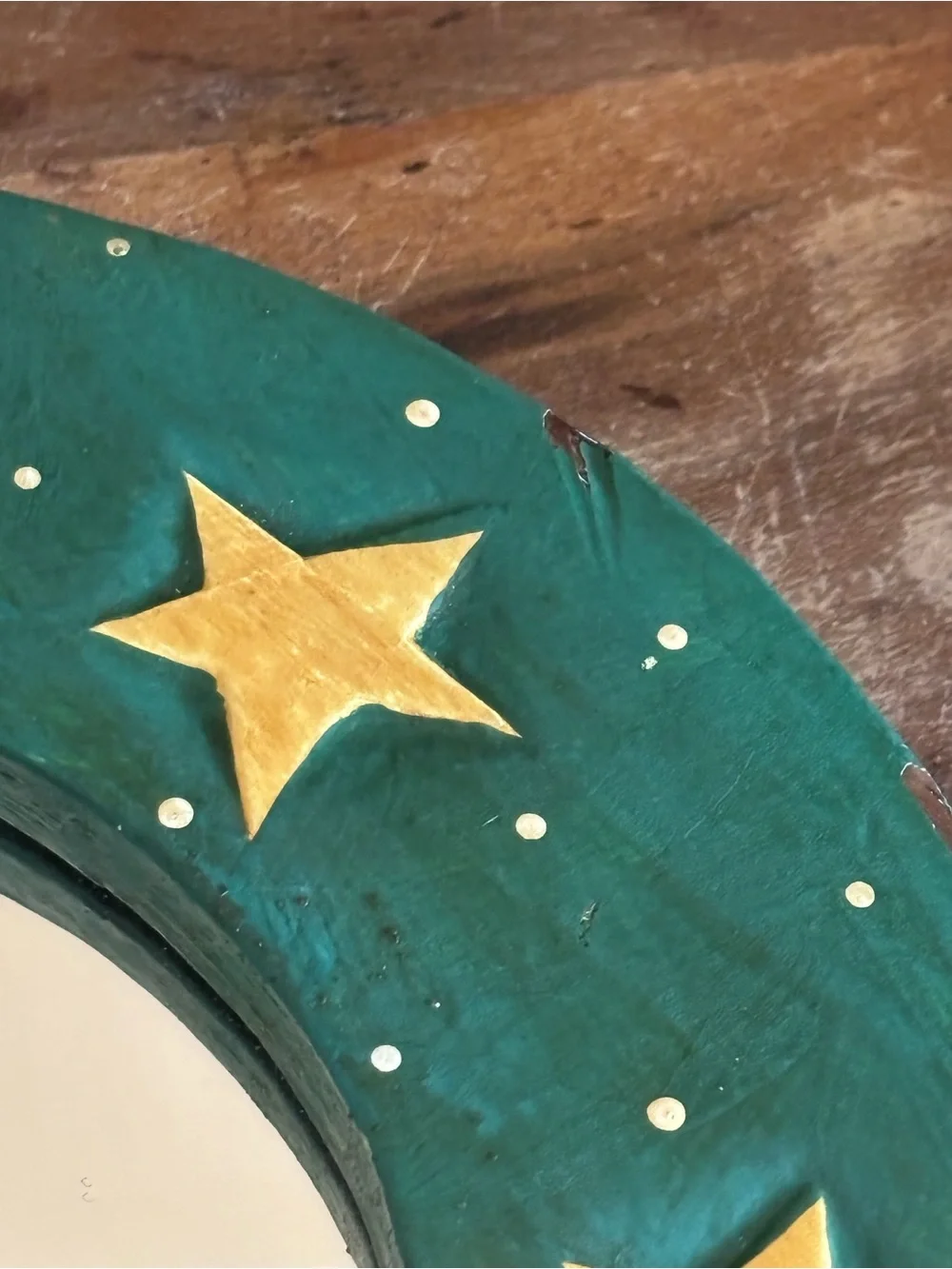 Whimsigoth 1990’s Hand-Painted Moon & Stars Wall Mirror - Yellow and Dark Green